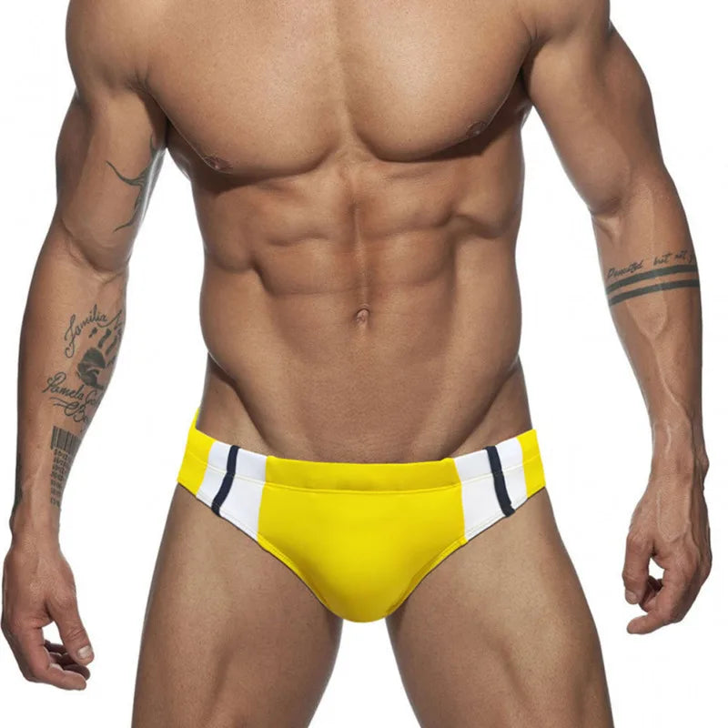Front Zipper Triangle Swimsuit Print Swim Trunks Low Waist Swimwear Men Sexy Boxers Running Sports Briefs Beachwear Swim Trunks