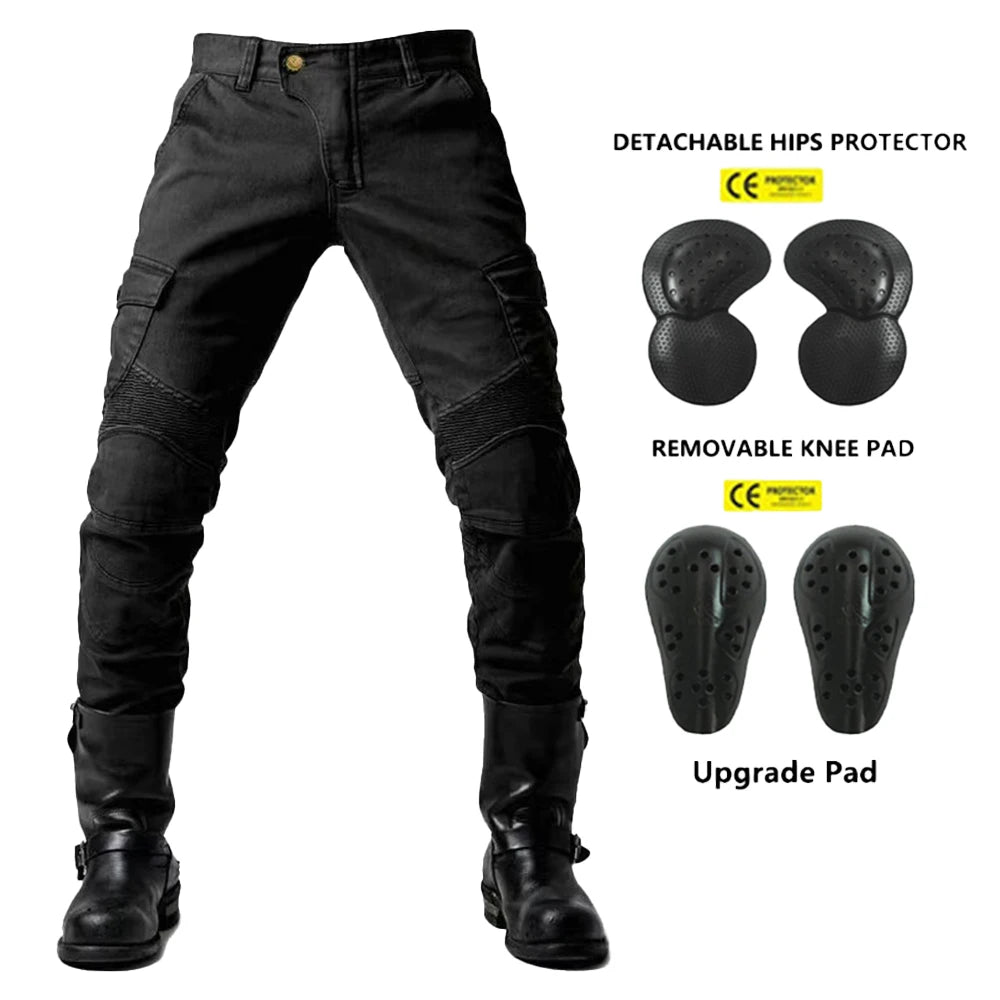 2024 New Motorcycle Black Men Fashion Pants Upgrade Extension Protector Detachable Racing Road Rider Four Seasons Casual Jeans