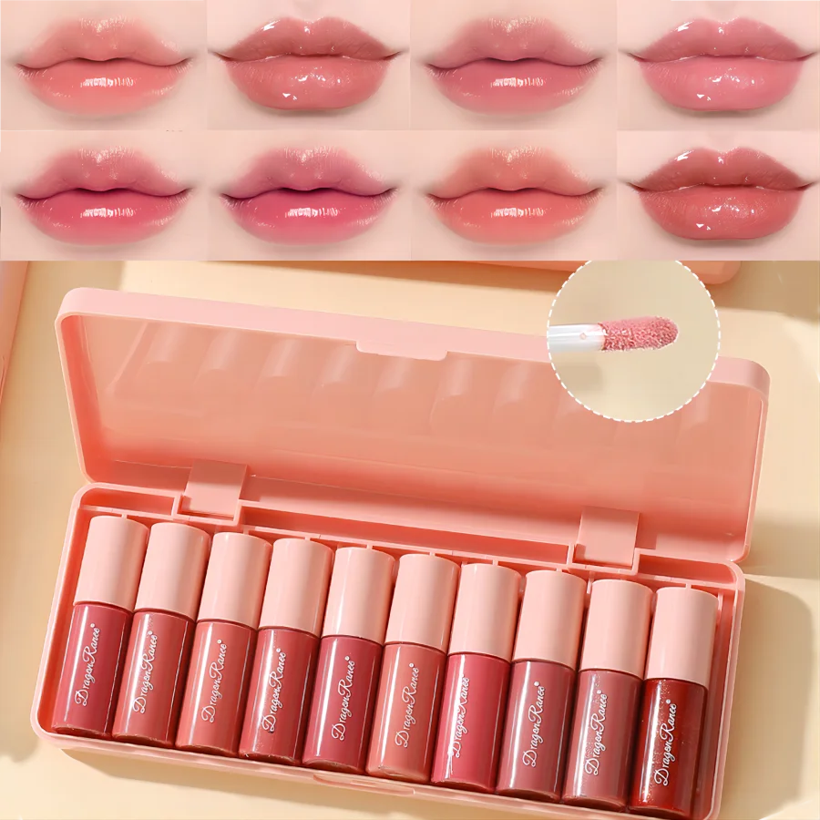 10-Piece Set with Fine Glitter Lip Gloss, Easy-To-Color Lip Glaze, Lipstick, Non-Stick Cup, Non-Fading Lip Gloss, Moisturizing Glitter Lip Gloss, Glass Lip Glitter, Pearlescent Glitter Lip Gloss, Lip Glaze Set