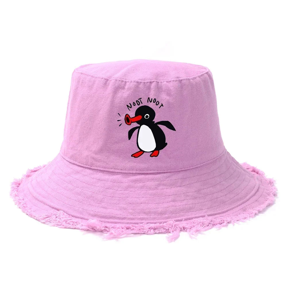 Summer Penguin Bucket Hat Reversible Bob Men Women Cotton Travel Beach Fisherman Hat Outdoor Sports Pull Up Bob Panama Sun Hat