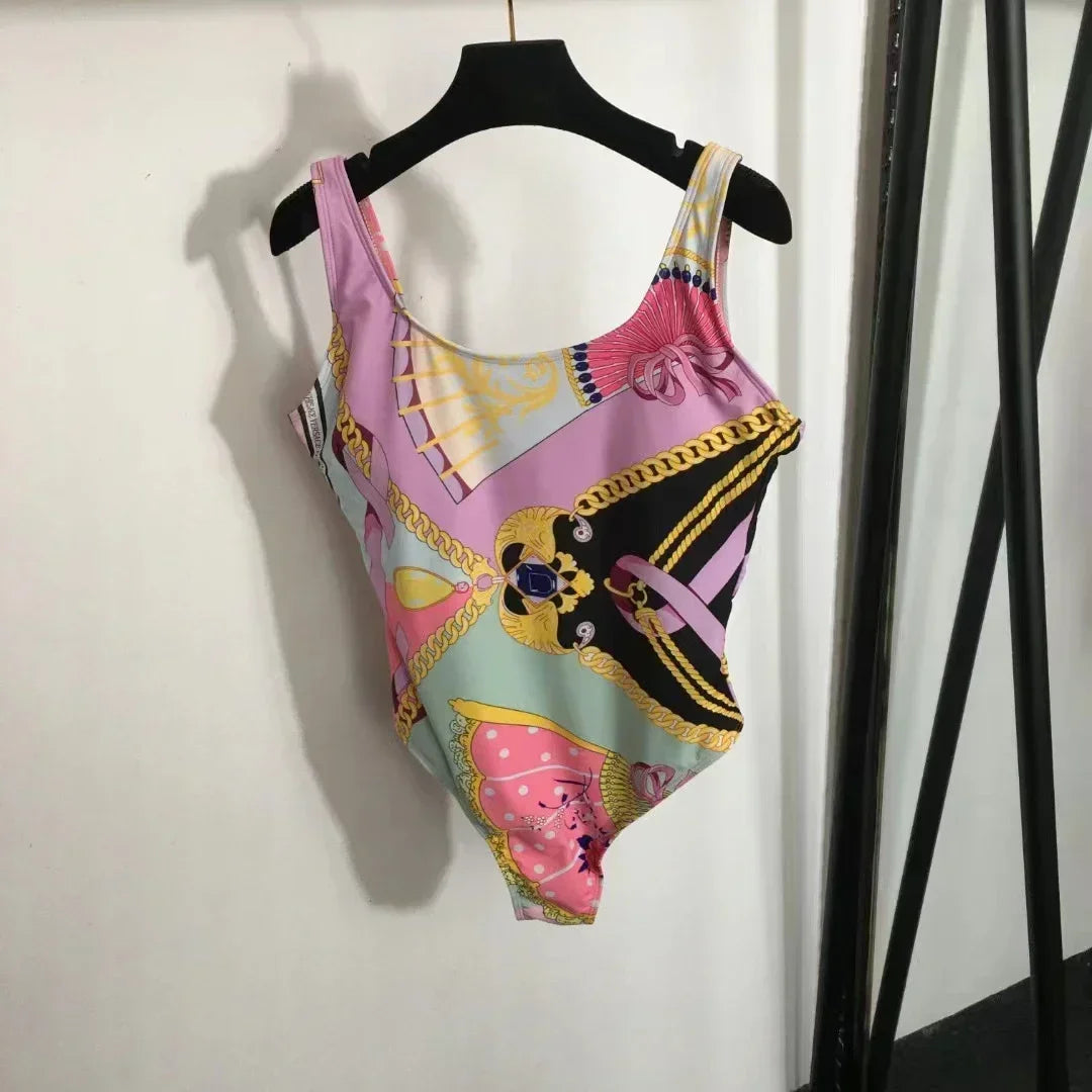 Luxury Design Women's Yoga Sport Sets Retro Print Lace Strapless Tank Tops Tight Pants Fashion Brand Women's Two-piece Swimsuits