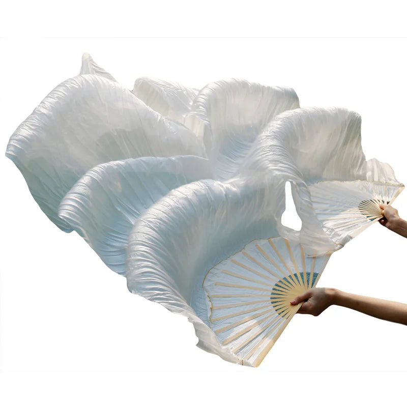 High Quality Silk Belly Dance Fans Dance 100% Real Silk Veils 1pc Left hand+1pc right hand white color Can Be Customized