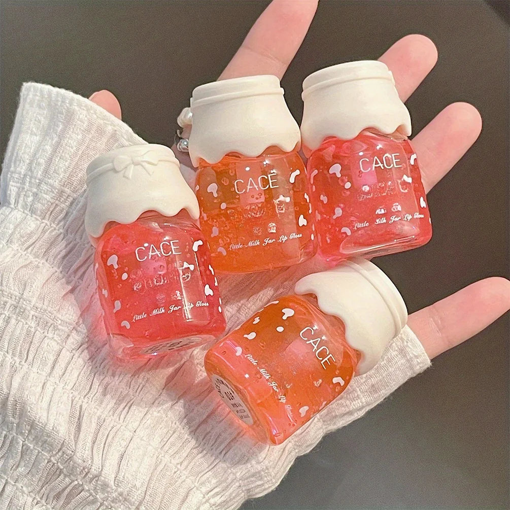 Cute Milk Jar Lipgloss Lip Plumper Oil Colorless Glitter Lipgloss Long Lasting Moisturizing Lipstick Lipgloss Makeup Cosmetics