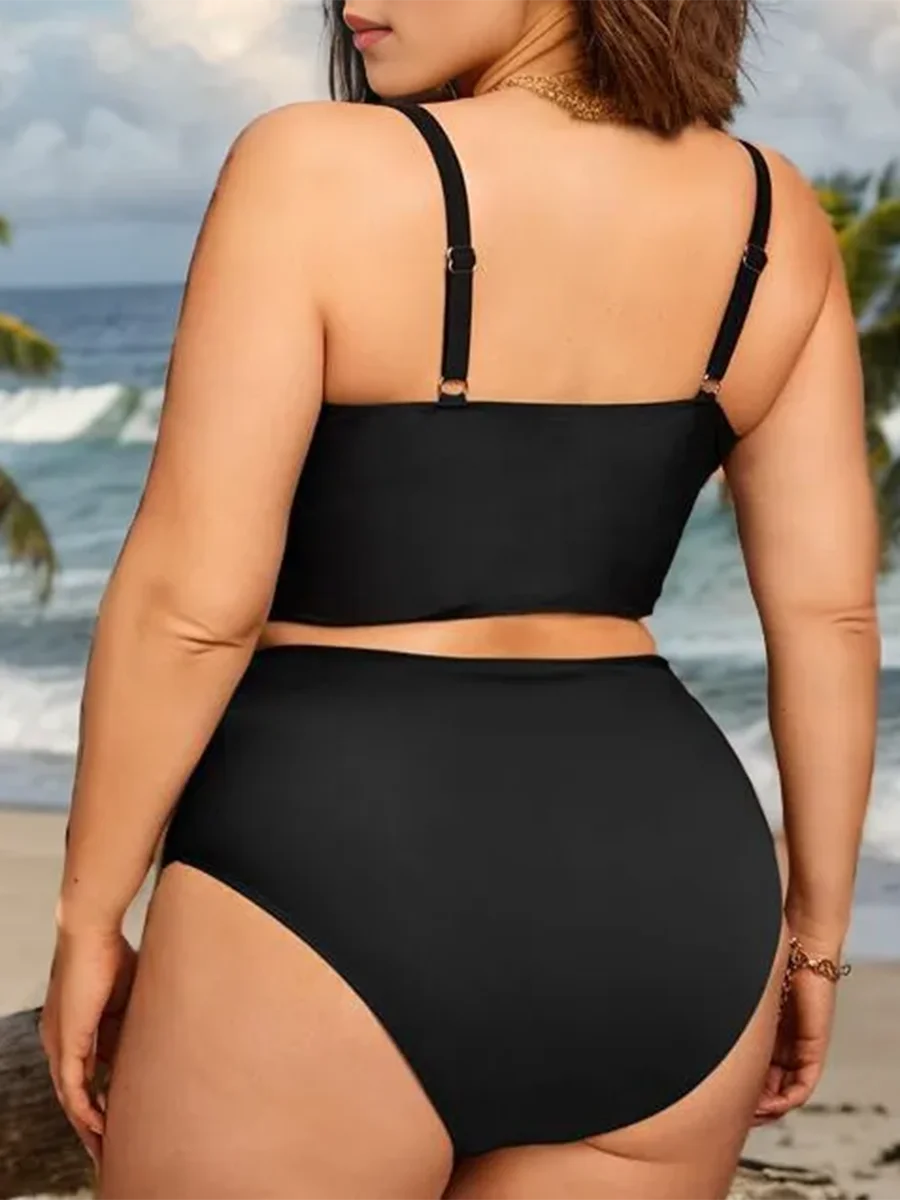 2025 Large Plus Size Push Up Solid Bikini Two Piece High Waist Swimsuit Women Swimwear Female Bathing Suit Beachwear Swimming