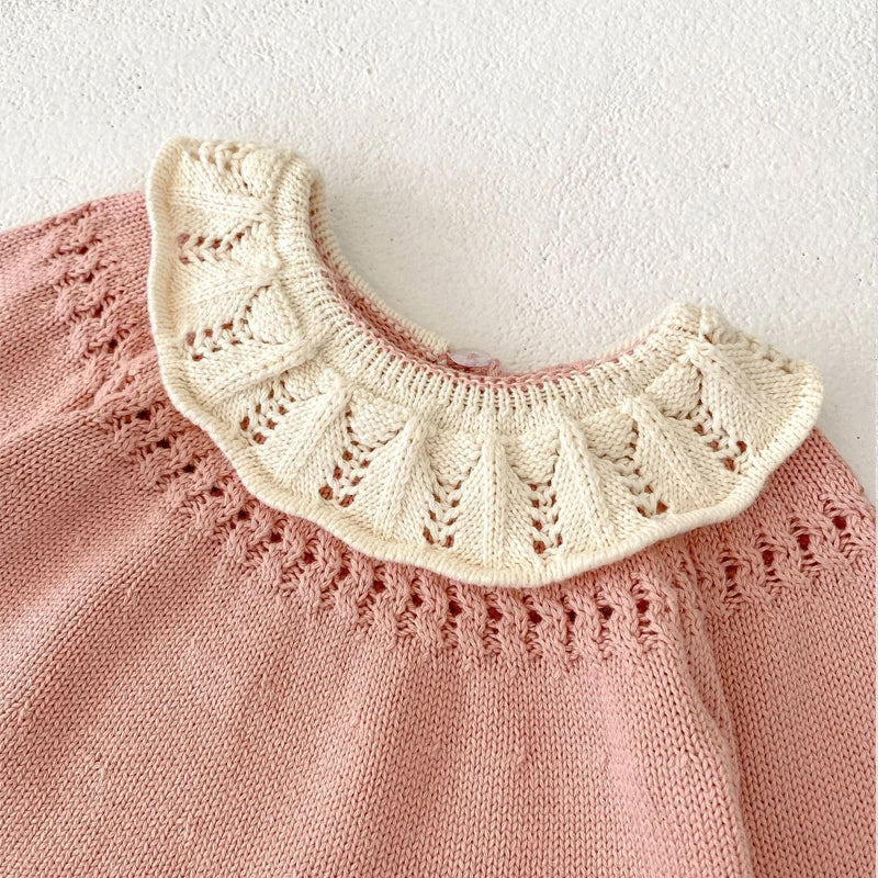 Autumn new outfit for 0-3 year old baby children's clothing, girl baby lotus leaf collar cute long sleeved knitted long top