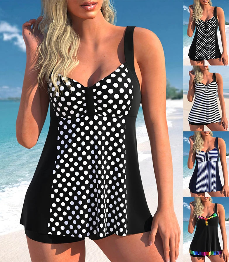 New Summer Women's Two-piece Classic and Durable White Polka Dot Swimsuit Sexy Holiday Beach Vest Skirt Set S-6XL