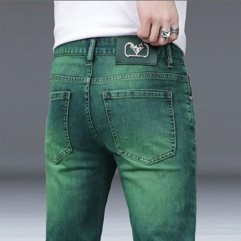 2024 Spring and Autumn New Fashion Trend Straight Leg Stretch Green Jeans Men's Casual Comfort Breathable High Quality Pants