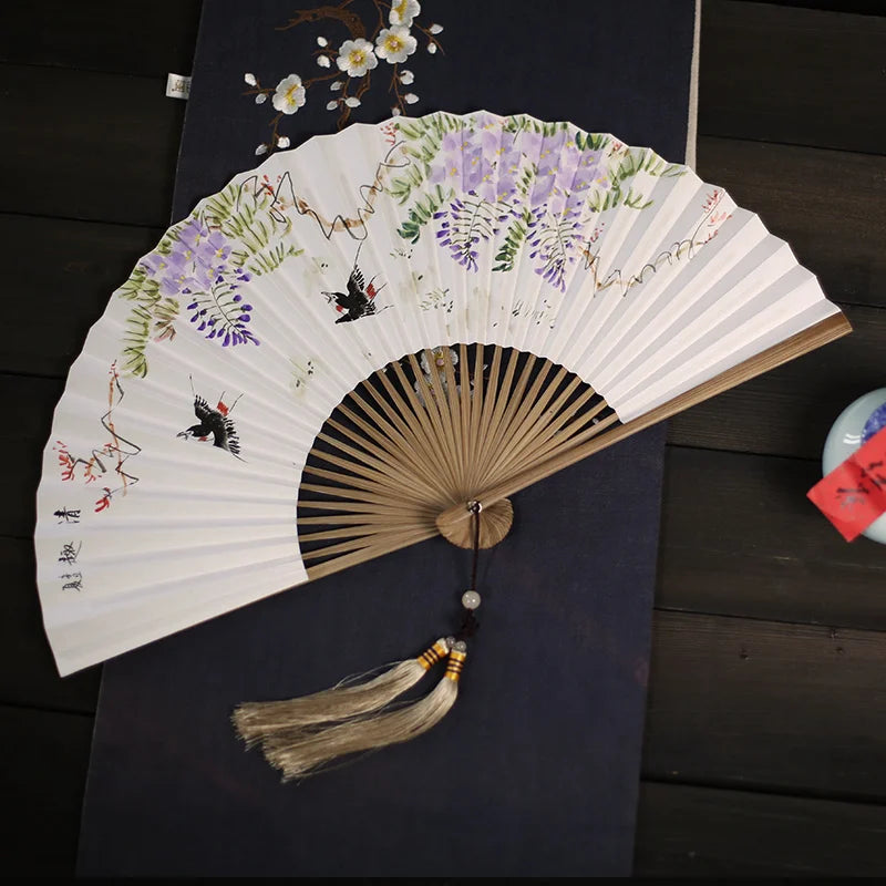 Chinese Retro Folding Hand Fan Bamboo Hand Painted Drama Folding Fan Double Side Vintage Hand Paper Fans Portable Folding Fans