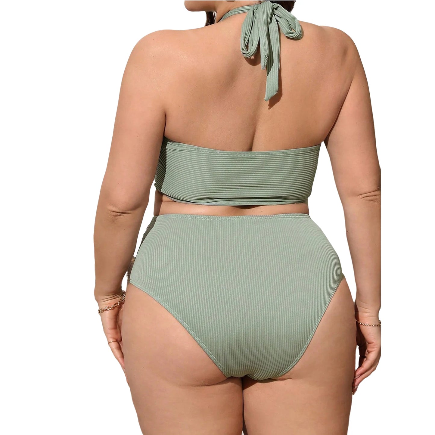 Women Plus Size Two-Piece Swimsuit Swimwear Halter Cutout Tops with Briefs Bikini Bathing Suit for Pool Beach Surfing Diving
