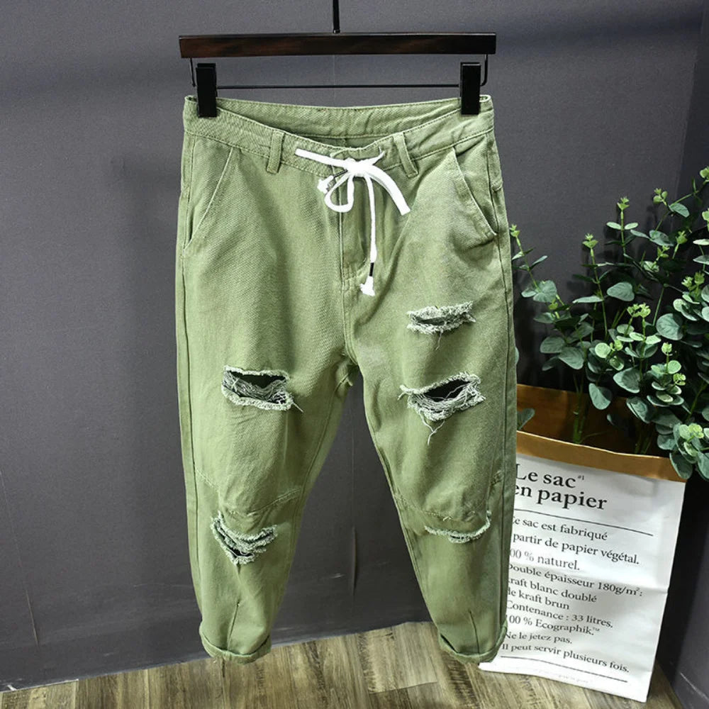 2023 Streetwear Fashion Black Ripped Skinny Jeans Men Slim Hip Hop Denim Trousers New Spring Casual Jeans for Men Jogging
