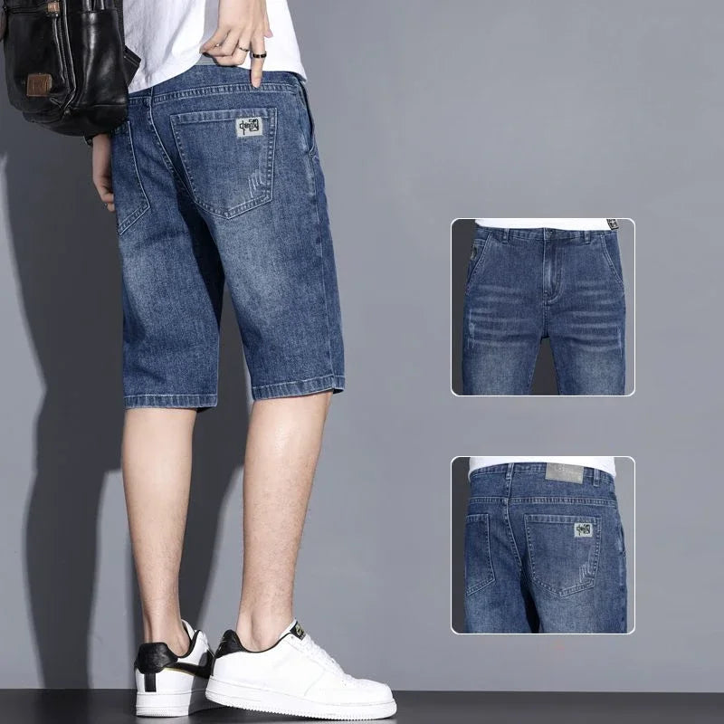 Gray Drawstring Men's Short Jeans Pants Oversize Male Denim Shorts Big Size Stretchable Wih Zipper New in Harajuku Vintage Rude