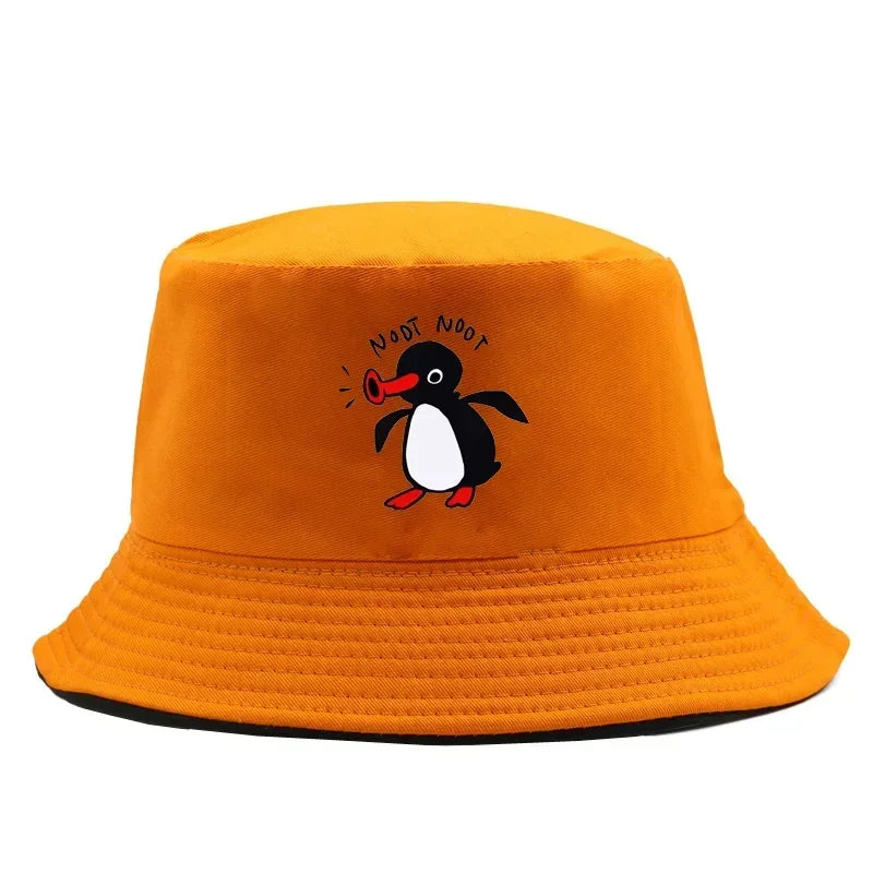 Summer Penguin Bucket Hat Reversible Bob Men Women Cotton Travel Beach Fisherman Hat Outdoor Sports Pull Up Bob Panama Sun Hat
