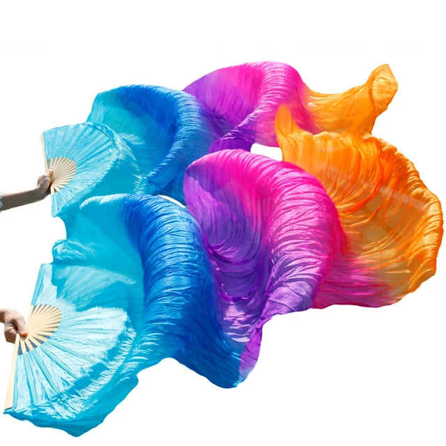 New Belly Dance Imitation Silk Veil Fans Bamboo Ribs Handmade Dyed Gradient Color Dancer Performance Props Fan 1pc/1pair Fans