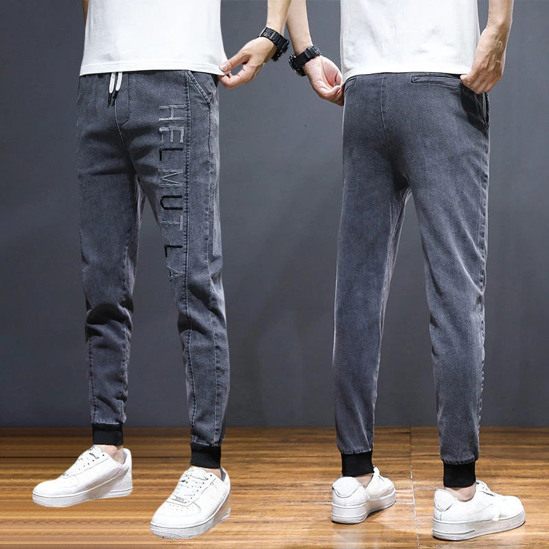 Men's Jeans With Print Tapered Male Cowboy Pants Spring Autumn Black Cropped Soft Trousers Stacked Youthful Emo Cheap Regular