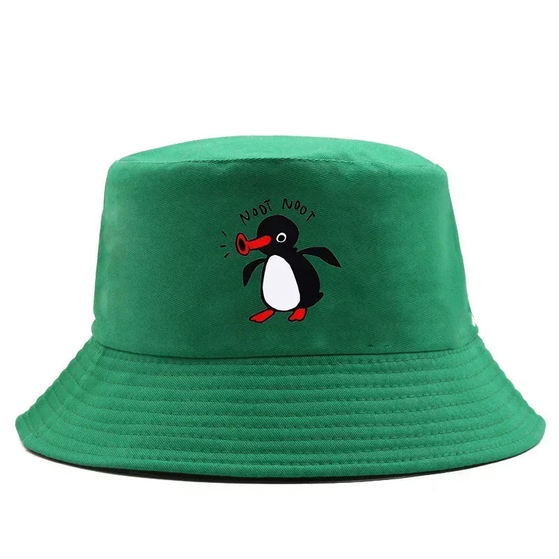 Summer Penguin Bucket Hat Reversible Bob Men Women Cotton Travel Beach Fisherman Hat Outdoor Sports Pull Up Bob Panama Sun Hat