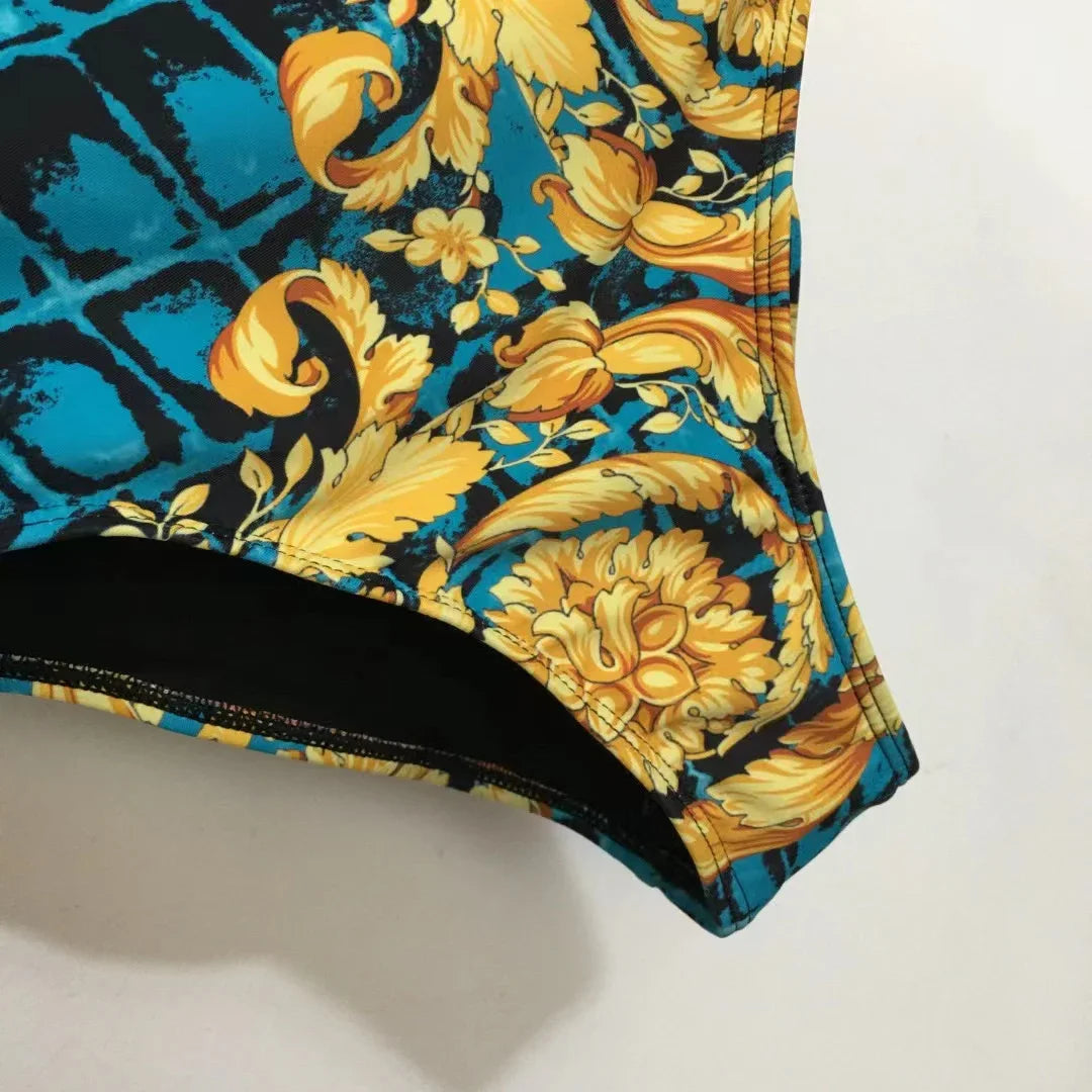 Luxury Design Women's One-piece Swimsuits Crocodile Retro Flower Pattern Sexy Camisole Swimwear Fashion Brand Women's Beachwear