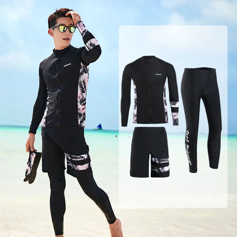 Men Rash Guard Diving Suits Surfing Swimwear Long Sleeve Suit Swim Shirt+Trunks+Shorts UV Swimming RashGuard Prevent Jellyfish