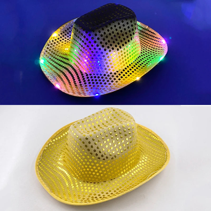 Halloween Christmas EL Wire Light Up Sequin Jazz Hat Adult Neon LED Luminous Festival Party Dress Up Cap For Men and Women