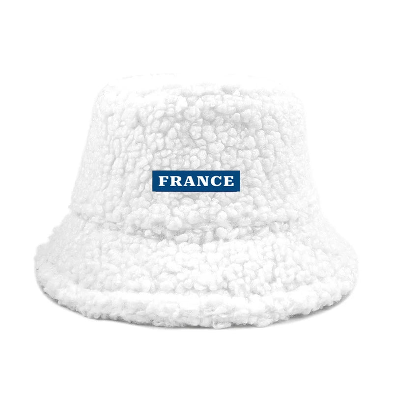 Custom Logo Text France Lamb Faux Fur bob Bucket Hat Winter Warm Velvet Hat For Women Lady Outdoor men Panama Fisherman VEST Hat