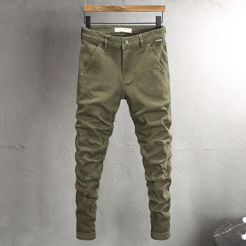 Fashion Designer Men Jeans Army Green Stretch Elastic Slim Fit Casual Jeans Men High Quality Korean Style Vintage Denim Pants