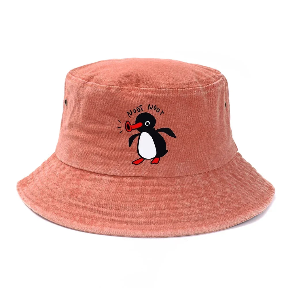 Summer Penguin Bucket Hat Reversible Bob Men Women Cotton Travel Beach Fisherman Hat Outdoor Sports Pull Up Bob Panama Sun Hat