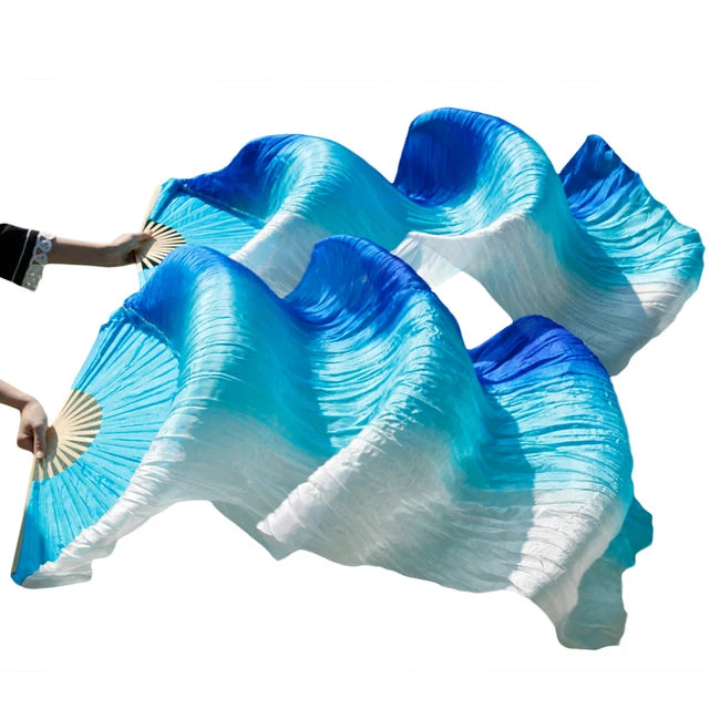 New Belly Dance Imitation Silk Veil Fans Bamboo Ribs Handmade Dyed Gradient Color Dancer Performance Props Fan 1pc/1pair Fans