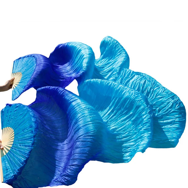 New Belly Dance Imitation Silk Veil Fans Bamboo Ribs Handmade Dyed Gradient Color Dancer Performance Props Fan 1pc/1pair Fans