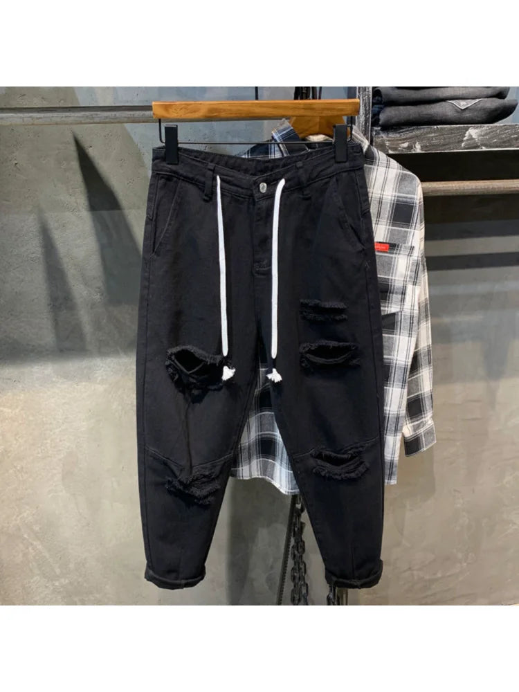 2023 Streetwear Fashion Black Ripped Skinny Jeans Men Slim Hip Hop Denim Trousers New Spring Casual Jeans for Men Jogging