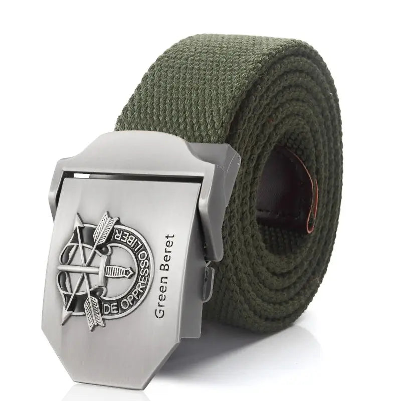 Men Canvas Belt Green Beret Metal Buckle Tactical Belts for Men Jeans Waistband Army Outdoor Soldier Special forces Strap Male