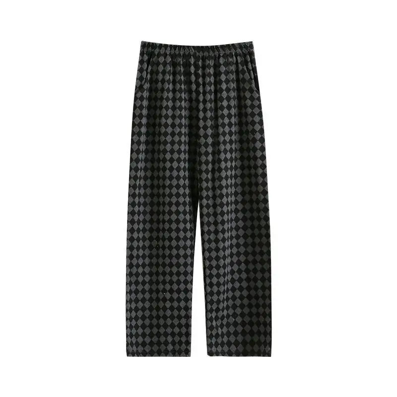 Male Trousers Straight Cotton Check Plaid Men's Casual Pants Aesthetic Hot Baggy Plus Size Classic Harajuku Fashion Vintage Big