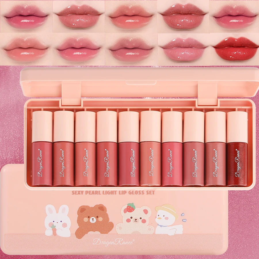 10-Piece Set with Fine Glitter Lip Gloss, Easy-To-Color Lip Glaze, Lipstick, Non-Stick Cup, Non-Fading Lip Gloss, Moisturizing Glitter Lip Gloss, Glass Lip Glitter, Pearlescent Glitter Lip Gloss, Lip Glaze Set