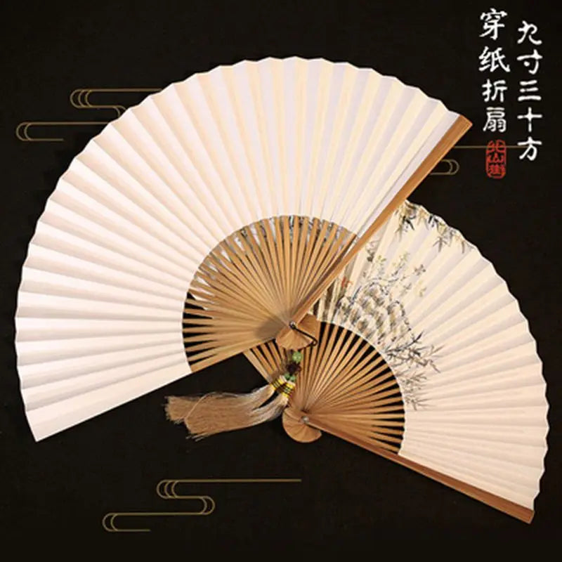 Chinese Retro Folding Hand Fan Bamboo Hand Painted Drama Folding Fan Double Side Vintage Hand Paper Fans Portable Folding Fans
