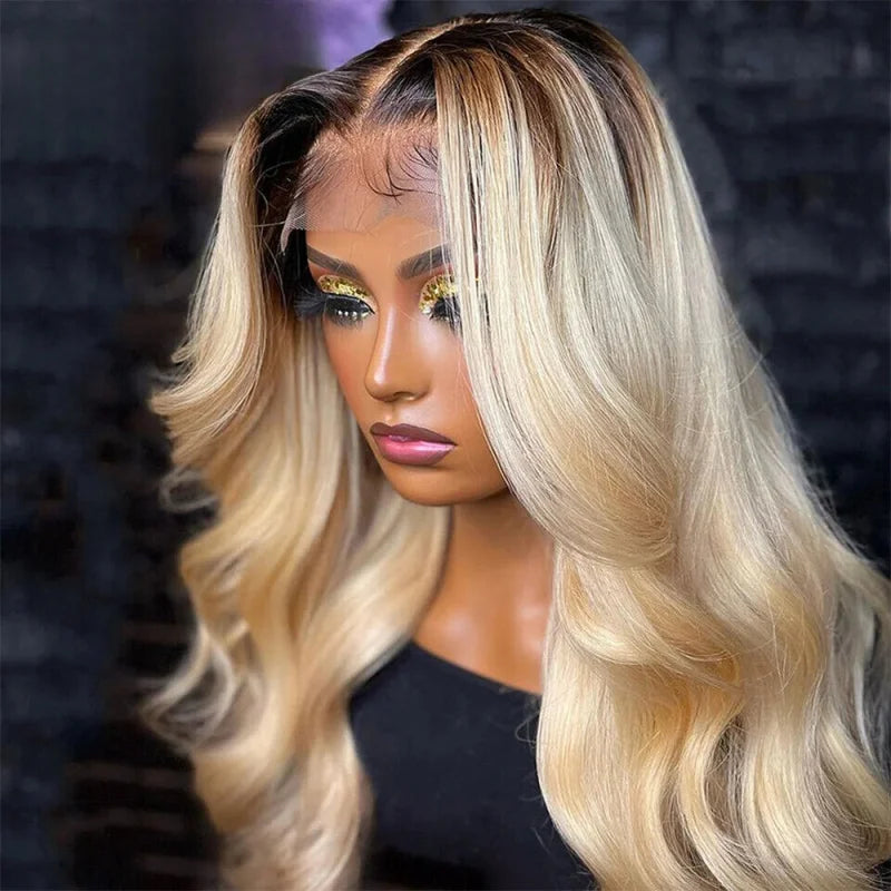 Ombre Blonde Human Hair Lace Front Wig Body Wave Lace Front Wig 13x4 Brazilian Virgin Human Hair Wigs For Women 180 Density