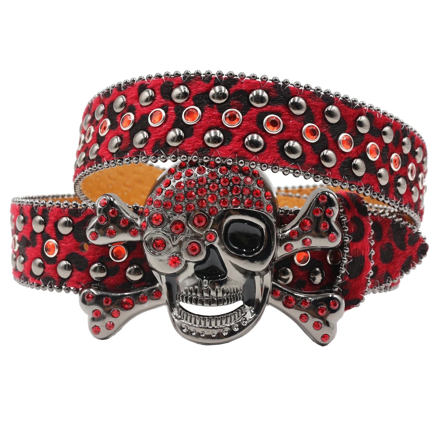 Leopard Punk Skull Rhinestone Belts Metal Globe Buckle Fashion Luxury Studded Belts for Men Ceinture PU Homme Belt For Jeans Men