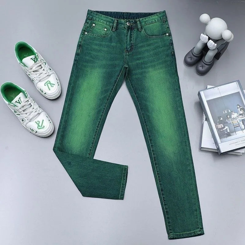 2024 Spring and Autumn New Fashion Trend Straight Leg Stretch Green Jeans Men's Casual Comfort Breathable High Quality Pants