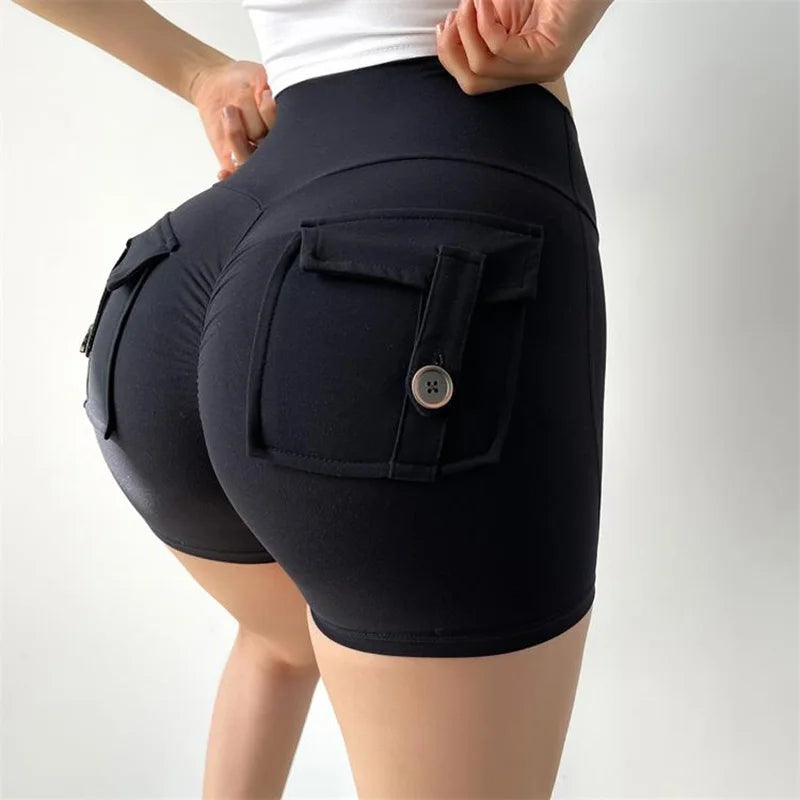 Cloud Hide Women Pocket Yoga Shorts Fitness High Waist Short Gym Workout Tights Sports Plus Size Quick Dry SEXY Butt Leggings XL
