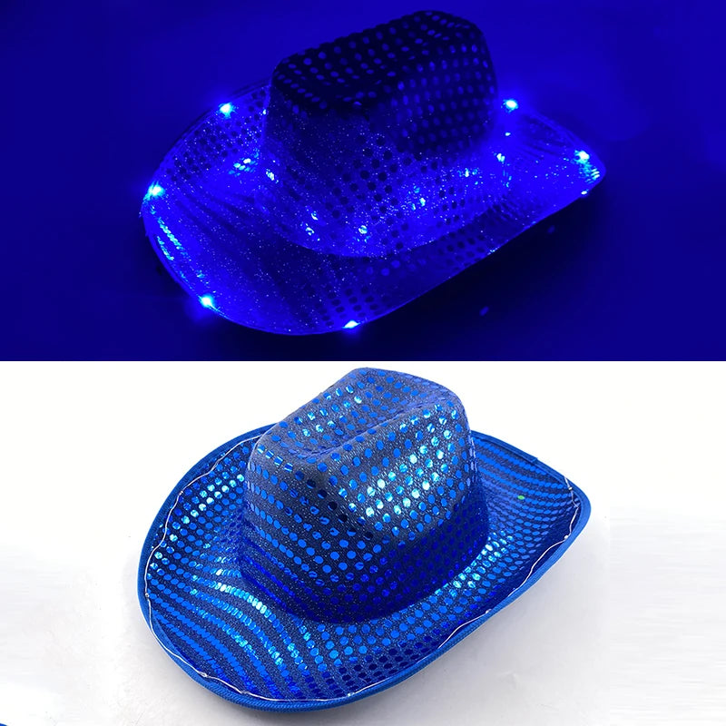 Halloween Christmas EL Wire Light Up Sequin Jazz Hat Adult Neon LED Luminous Festival Party Dress Up Cap For Men and Women