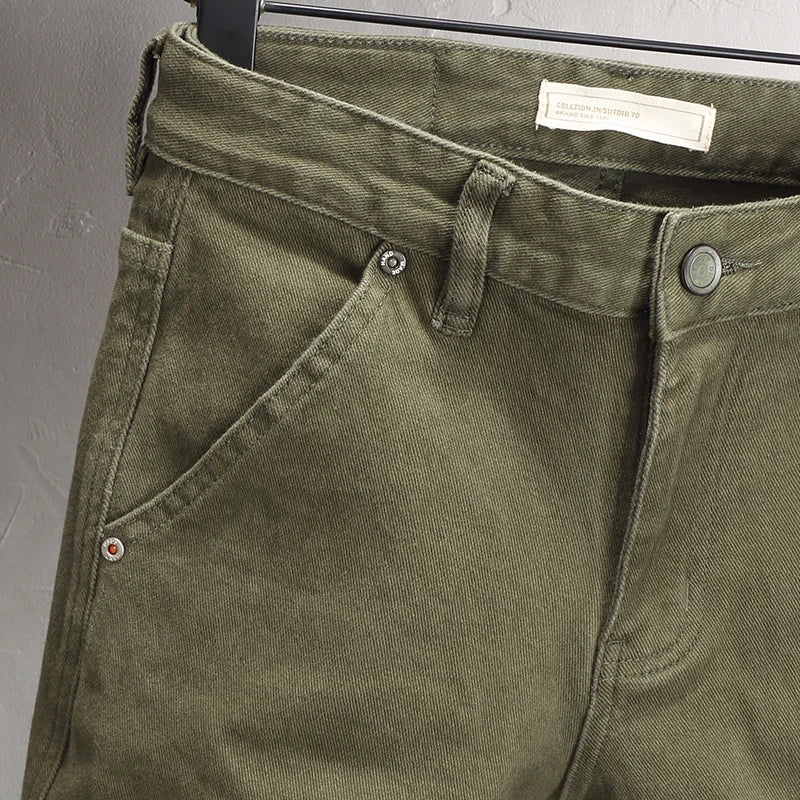 Fashion Designer Men Jeans Army Green Stretch Elastic Slim Fit Casual Jeans Men High Quality Korean Style Vintage Denim Pants
