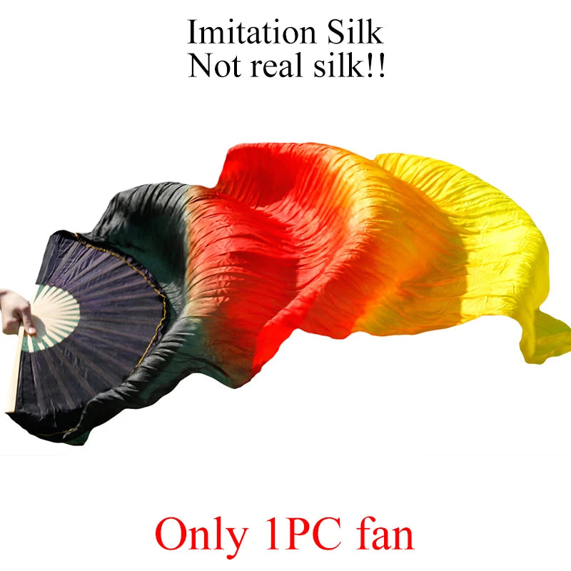 Belly Dance Fans Gradient Color Imitation Silk Fans Belly Dance Performance Props Long Fans Yellow+Orange+Red Customizable