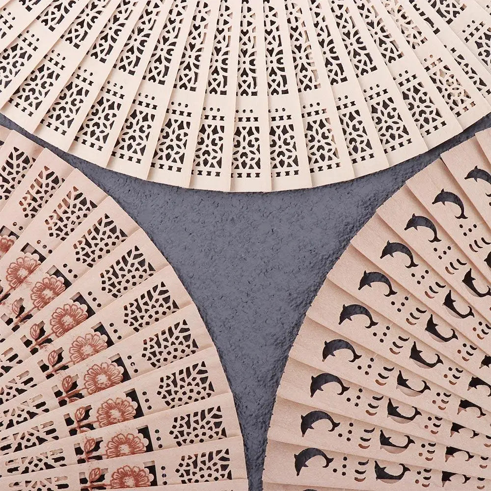 Printing Decorative Sandalwood Fan Punched Wood Fan Hand Held Flower Fans Photo Prop Tool Folding Fans Hollow Dance Hand Fans