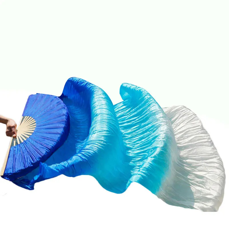 New Belly Dance Imitation Silk Veil Fans Bamboo Ribs Handmade Dyed Gradient Color Dancer Performance Props Fan 1pc/1pair Fans
