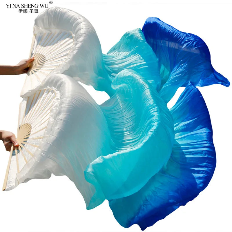 New Belly Dance Imitation Silk Veil Fans Bamboo Ribs Handmade Dyed Gradient Color Dancer Performance Props Fan 1pc/1pair Fans