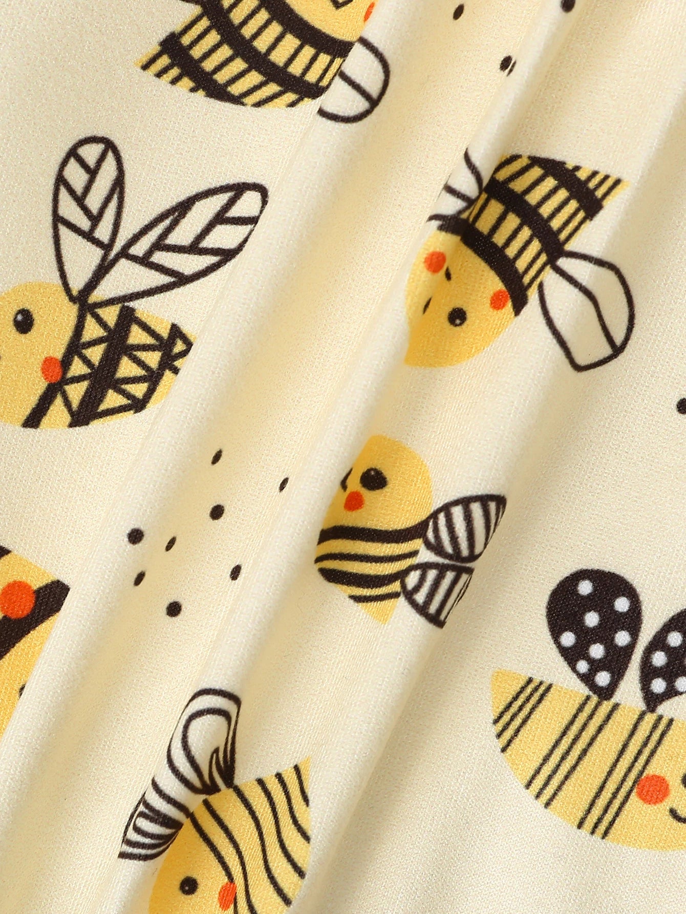 Two piece set of baby girl baby casual cute little bee print with bow decoration suspender jumpsuit shorts combination