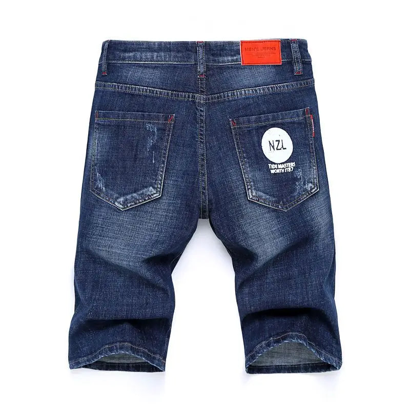 Men's Short Jeans Pants Cargo Ripped with Pockets Vintage Male Denim Shorts Streetwear Jorts Luxury Wih Zipper Buttons Blue Rude
