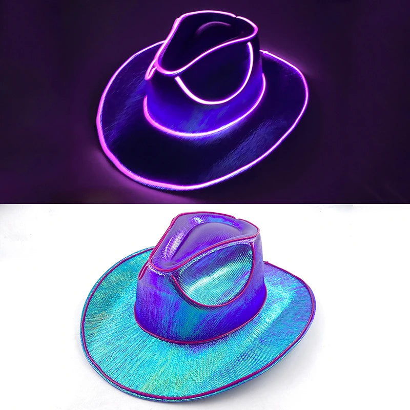 Halloween Christmas EL Wire Light Up Sequin Jazz Hat Adult Neon LED Luminous Festival Party Dress Up Cap For Men and Women