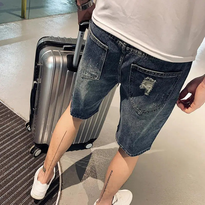 Male Denim Shorts Straight Slim Ripped Men's Short Jeans Pants Skinny Cowboy Rude Harajuku Sale Y2k Fashion Streetwear Jorts Xl