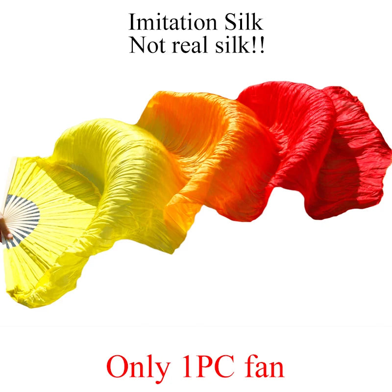 Belly Dance Fans Gradient Color Imitation Silk Fans Belly Dance Performance Props Long Fans Yellow+Orange+Red Customizable