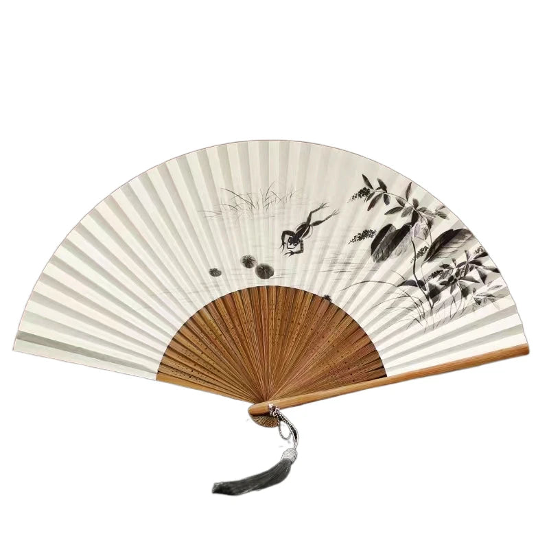 Chinese Retro Folding Hand Fan Bamboo Hand Painted Drama Folding Fan Double Side Vintage Hand Paper Fans Portable Folding Fans