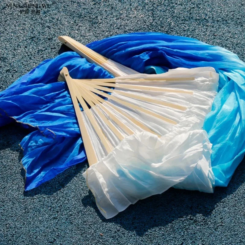 New Belly Dance Imitation Silk Veil Fans Bamboo Ribs Handmade Dyed Gradient Color Dancer Performance Props Fan 1pc/1pair Fans