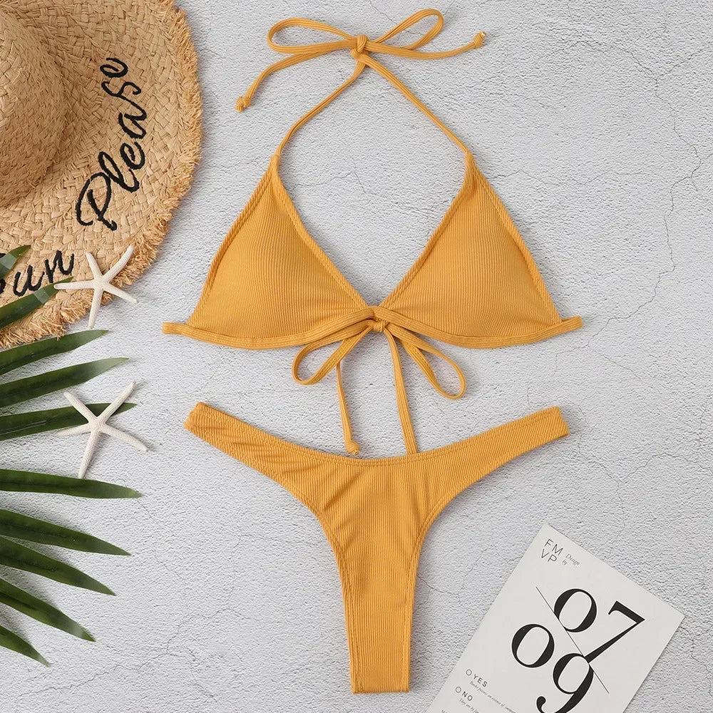 Hottest Classical Black Bikini Solid Plus Size Bikini Set XXL Bathing Suits Removable Pad Fully Lined Women Swimwear